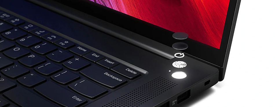 ThinkPad P1 Gen 6の指紋センサーが階層に分かれて中に浮いている写真。指紋センサーの構造を見せるための演出。