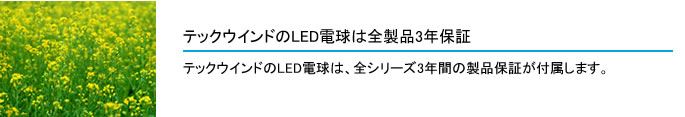 テックウインドのLED電球は全製品3年保証