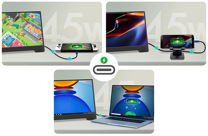 M152HをSWITCHやスマートフォン、ノートPC
とType-Cで接続し給電している写真。