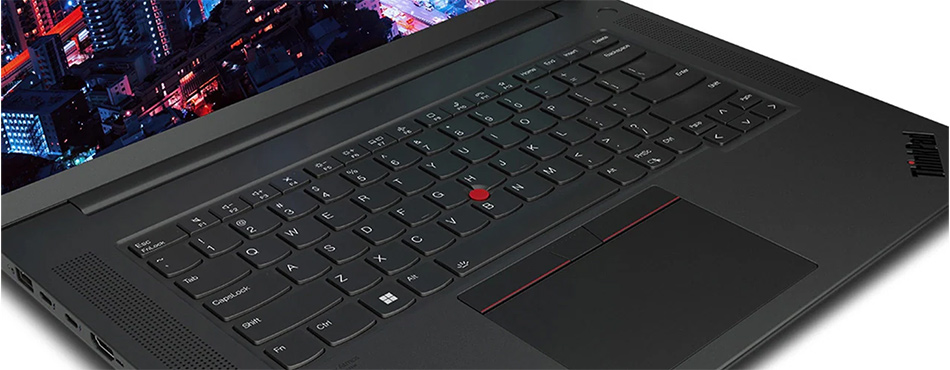 ThinkPad P1 Gen 6のキーボード部分をクローズアップした写真。