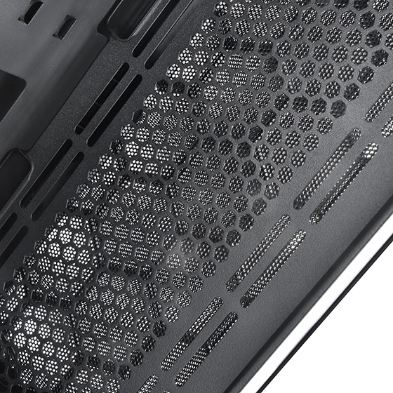 Vented front panel with room for two 120mm or 140mm fans