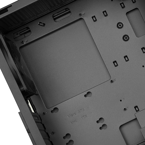 Large cutout on motherboard tray for CPU back plate mounting