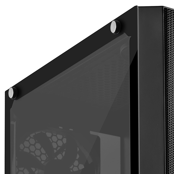 Tempered glass side panel with convenient thumb screws