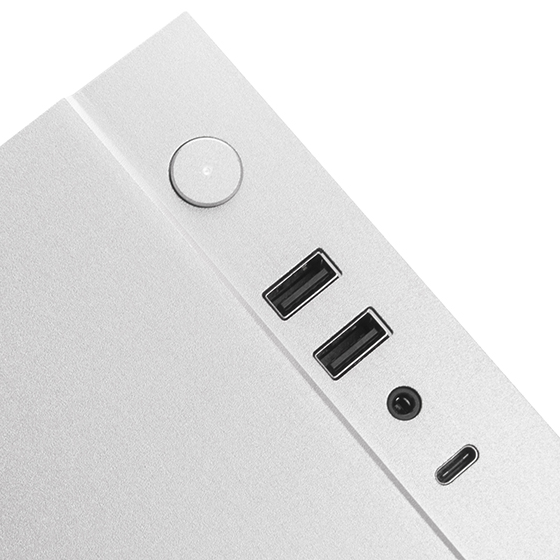 Front I/O includes USB 3.1 Gen 2 Type-C, USB 3.0 x 2 and standard 3.5 mm audio jack 