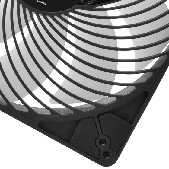 Integrated air channeling grille with rubber padding on fan mounting holes