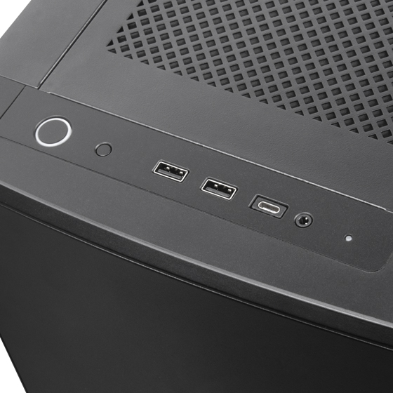 Front I/O ports include USB Type-C x 1, USB 3.0 x 2 and combo audio x 1