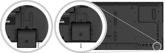 収納式LEDインジケータ／IRレシーバを背面に設置し、すっきりしたベゼルデザインを実現