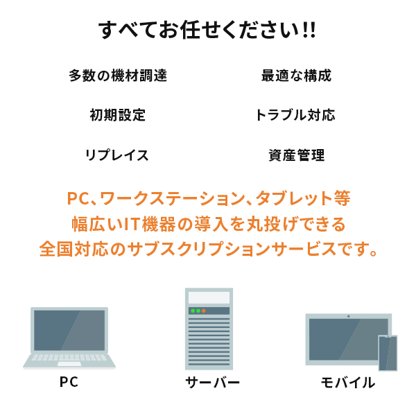 機器選定やリプレイス、管理や社内サポートの手間を無くします！