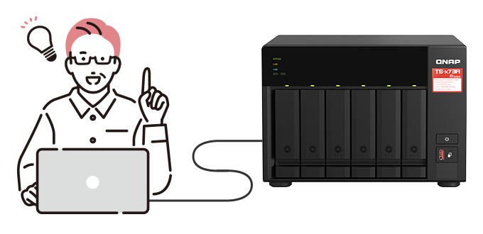 QNAP NASの設定が分かるようになってすっきりした顔の中年男性のイラスト