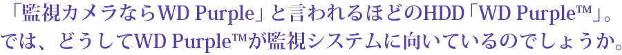 「監視カメラならWD Purple」と言われるほどのHDD「WD Purple™」。では、どうしてWD Purple™が監視システムに向いているのでしょうか。