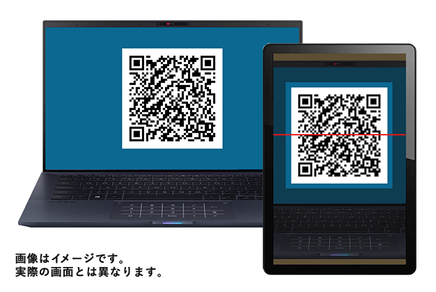 ノートPCの点検エース for Excelで作成したQRコードをタブレットの点検エース Liteから読み込んでいるイメージです。