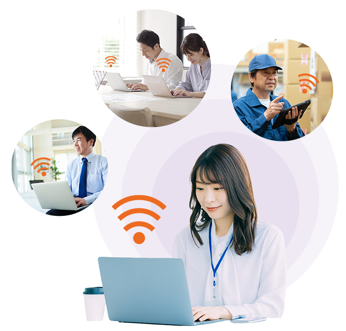 オフィスでの個人利用、会議室での複数人利用、在宅勤務、倉庫での利用など様々なシーンでご活用いただいています
