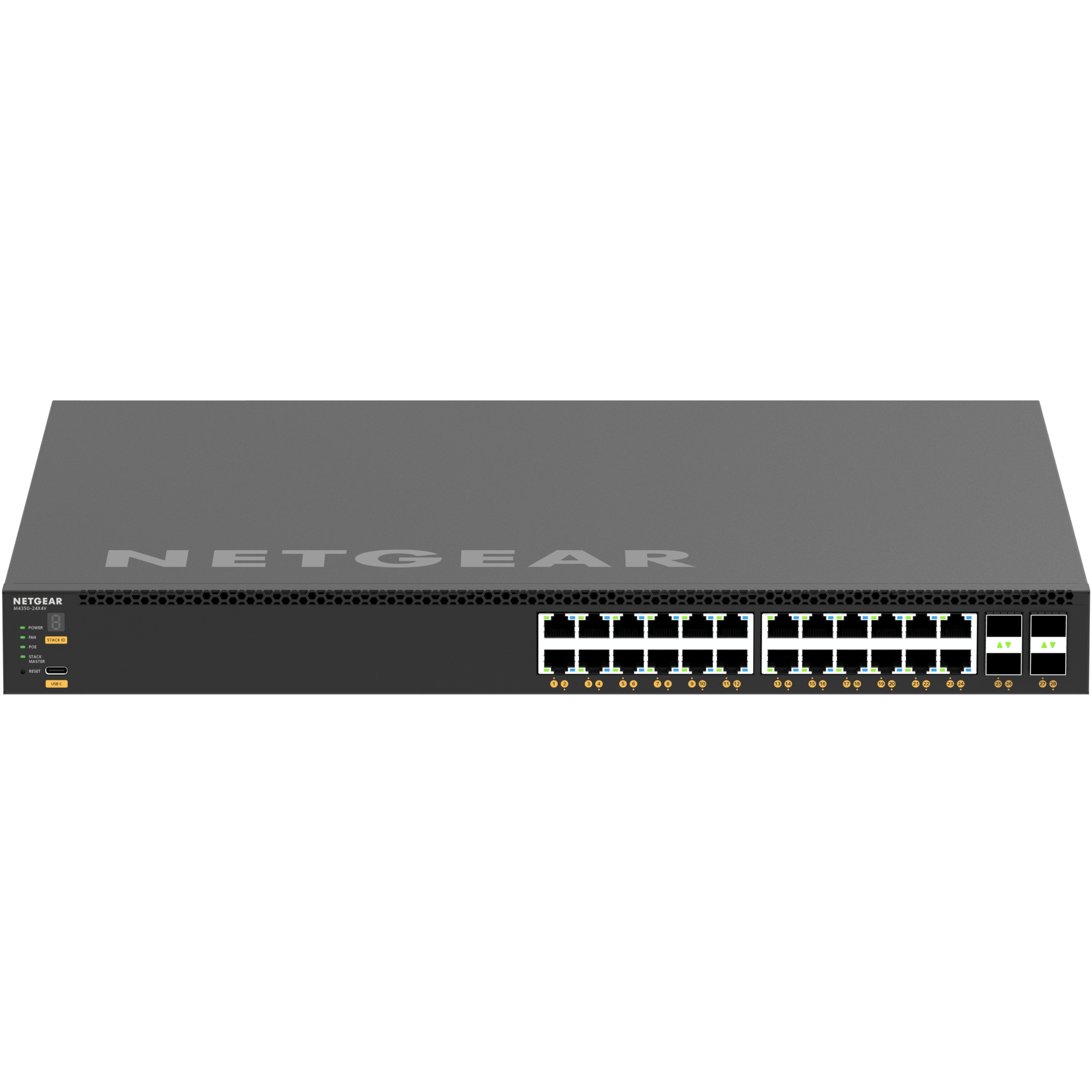 M4350-24X4V ― PoE+対応 (576W-720W) 10G/5G/2.5G/1Gx24, 25G SFP28x4