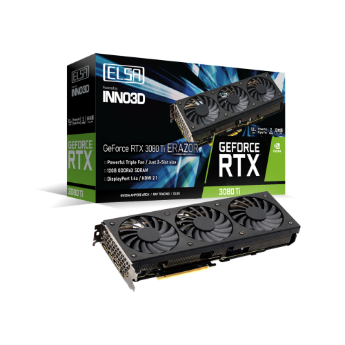  ELSA GeForce RTX 3080 Ti ERAZOR - GeForce RTX 3080 Ti ERAZOR搭載3連ファングラフィックスボードの製品画像