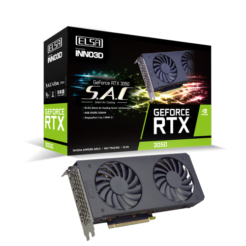  ELSA GeForce RTX 3050 S.A.C - NVIDIA® GeForce RTX™3050搭載2連ファン採用グラフィックボードの製品画像
