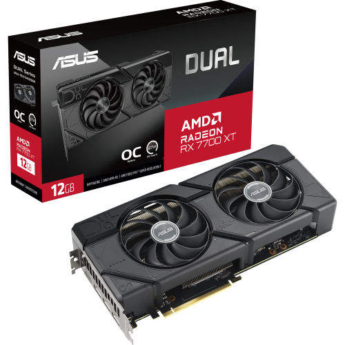  DUAL-RX7700XT-O12G ― AMD Radeon RX 7700 XT搭載2連ファン採用グラフィックボードOC版の製品画像